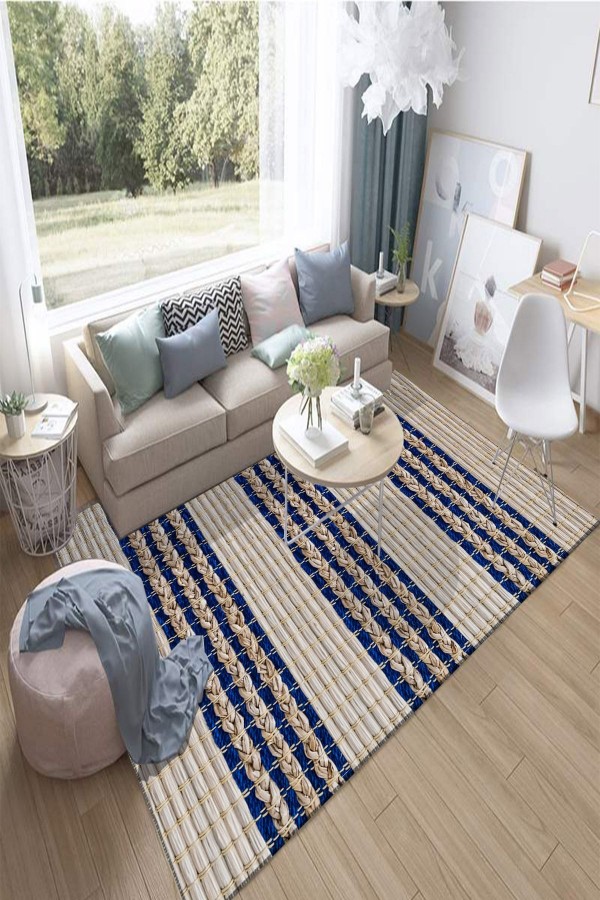 Else Mavi Sarı Çizgiler Otantik Kaymaz 3d Desenli Baskılı Salon Halısı Else Mavi Sarı Çizgiler Otantik Kaymaz 3d Desenli Baskılı Salon Halısı