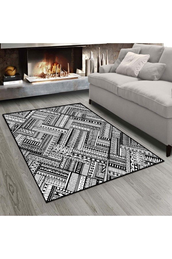 Else Gri Beyaz Çizgiler 3d Baskı Dekoratif Desenli Msalon Halısı - 80x150cm Else Gri Beyaz Çizgiler 3d Baskı Dekoratif Desenli Msalon Halısı - 80x150cm