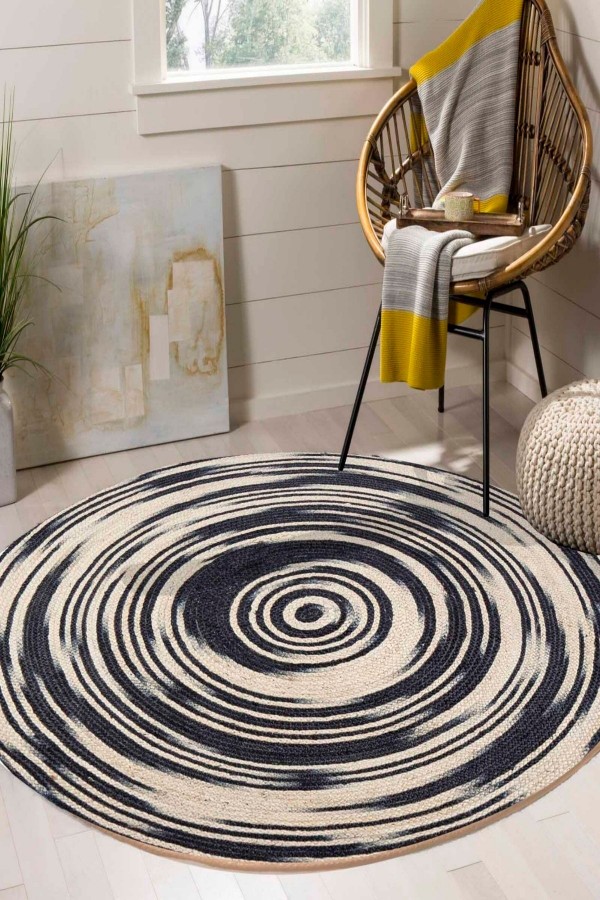 Gri Krem Bolero Örme Jüt Örgü Halı Hasır Kilim