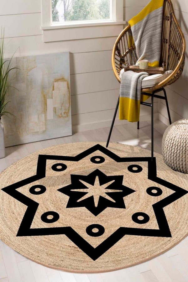 Else Otantik Yıldızlı Bolero Örme Jüt Örgü Halı Hasır Kilim