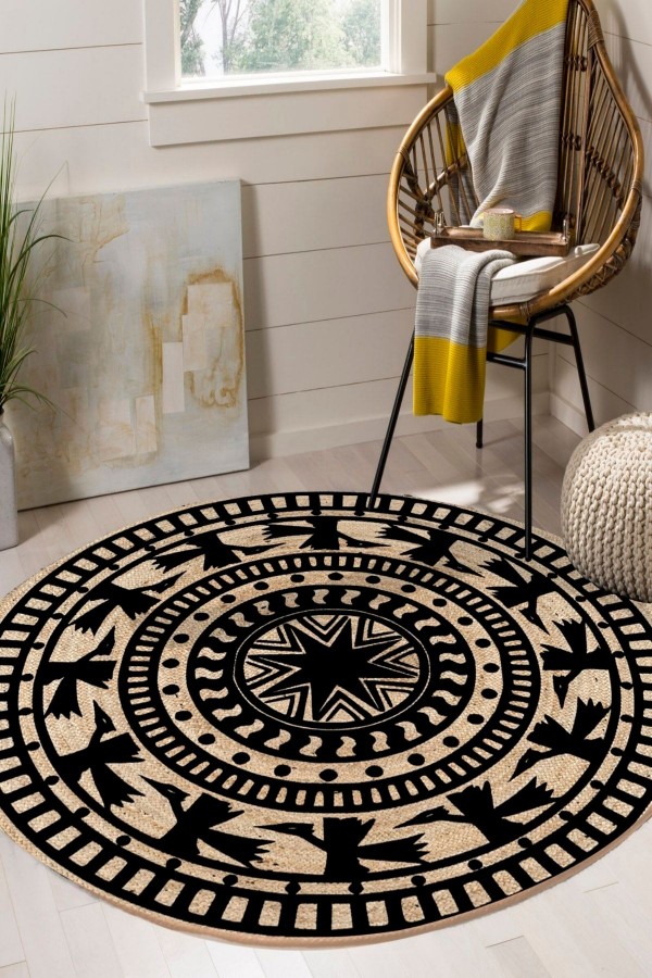 Etnik Mandala Bolero Örme Jüt Örgü Halı Hasır Kilim