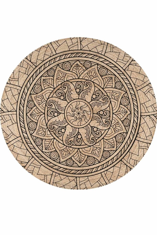 Kuşlar Mandala Bolero Örme Jüt Örgü Halı Hasır Kilim
