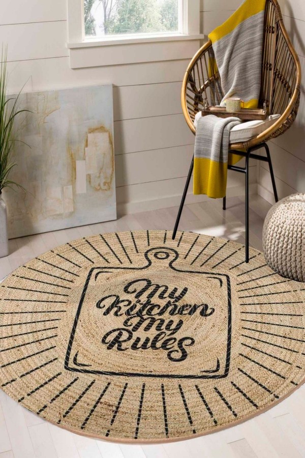 My Kitchen Tahta Bolero Örme Jüt Örgü Halı Hasır Kilim