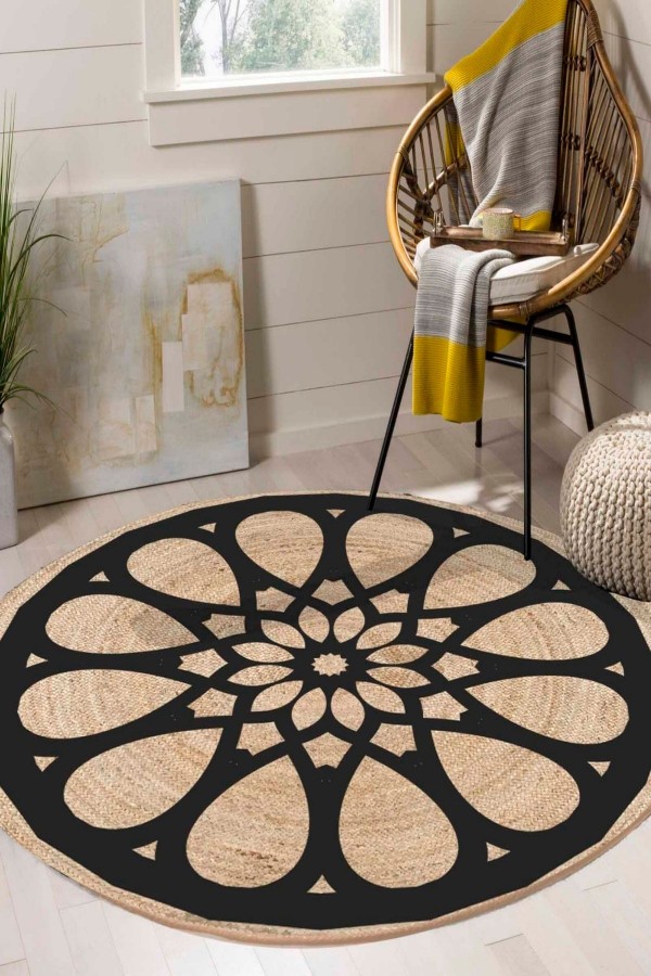 Else Etnik Mandala Bolero Örme Jüt Örgü Halı Hasır Kilim 03