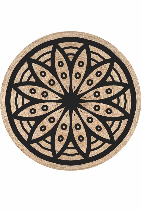 Bej Etnik Mandala Bolero Örme Jüt Örgü Halı Hasır Kilim 04