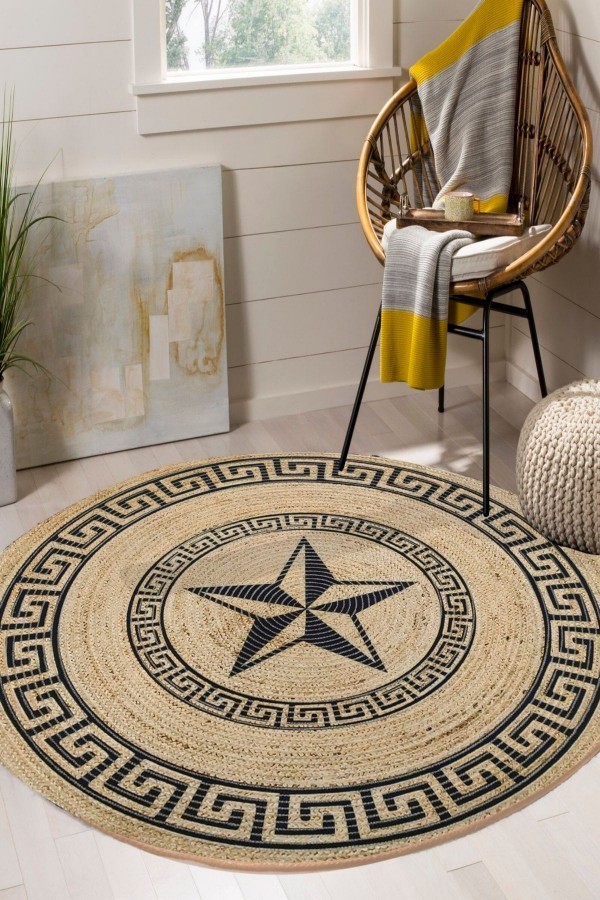 Yıldızlı Bolero Örme Jüt Örgü Halı Hasır Kilim