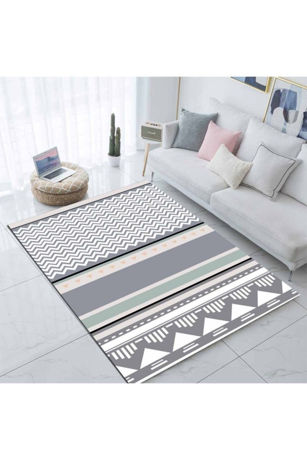 Else Gri Beyaz Iskandinav Modern Desenli Salon Halısı 80x150