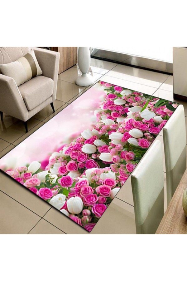 Pembe Güller 3d Dekoratif Modern Salon Mutfak Halıları Pembe Güller 3d Dekoratif Modern Salon Mutfak Halıları