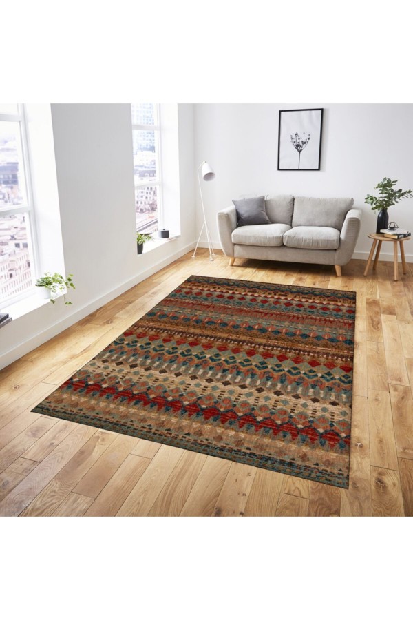 Else Kırmızı Kahve Yeşil Otantik Desenli Yıkanabilir Kaymaz Halı 150x215 Else Kırmızı Kahve Yeşil Otantik Desenli Yıkanabilir Kaymaz Halı 150x215
