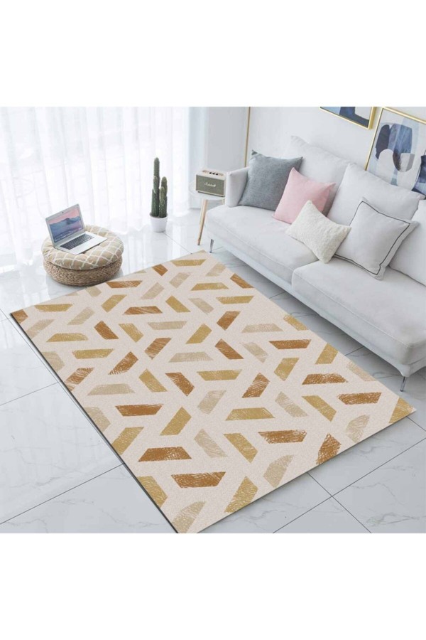 Else Sarı Kahverengi Geometrik Modern Desenli Salon Halısı 80x150 Else Sarı Kahverengi Geometrik Modern Desenli Salon Halısı 80x150