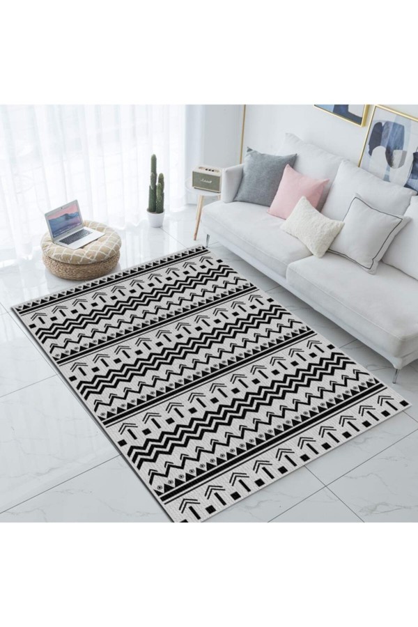 Else Gri Krem Vintage Modern Desenli Salon Halısı 80x150
