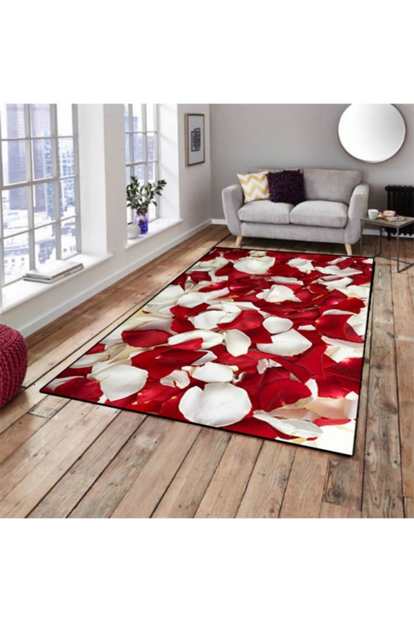 Kırmızı Beyaz Güller Dekoratif Salon Mutfak Halıları 80x150 Kırmızı Beyaz Güller Dekoratif Salon Mutfak Halıları 80x150
