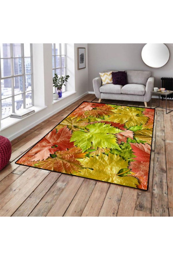 Yeşil Yapraklar Modern Dekoratif Salon Mutfak Halıları 80x150 Yeşil Yapraklar Modern Dekoratif Salon Mutfak Halıları