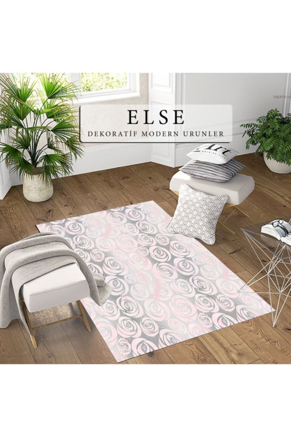 Else Soft Pembe Güller Düz Renk Desenli Modern Salon Halısı 80x150 Else Soft Pembe Güller Düz Renk Desenli Modern Salon Halısı 80x150