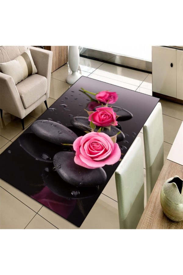 Pembe Güllü Spa Taşları 3d Baskılı Modern Halılar 80x150 Pembe Güllü Spa Taşları 3d Baskılı Modern Halılar