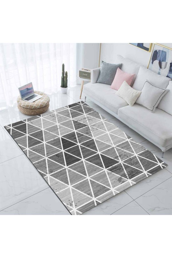 Else Gri Siyah Iskandinav Karolar Modern Desenli Salon Halısı 80x150