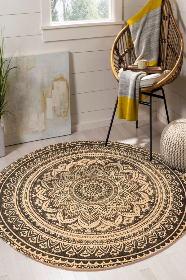Mandala Otantik Bolero Örme Jüt Örgü Halı Hasır Kilim