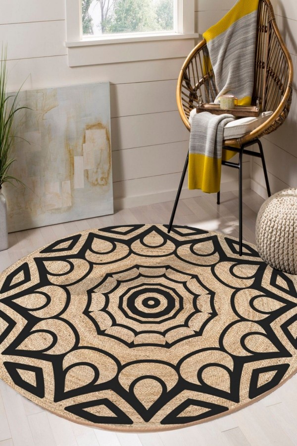 Etnik Mandala Bolero Örme Jüt Örgü Halı Hasır Kilim 01