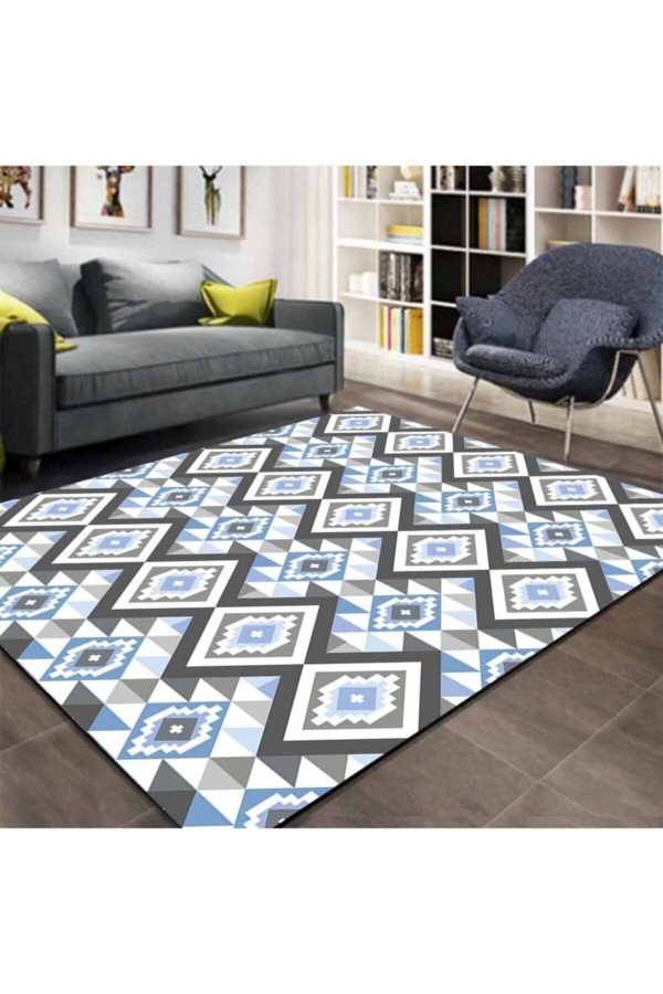 Mavi Otantik Karolar 3d Salon Mutfak Halısı 80x150