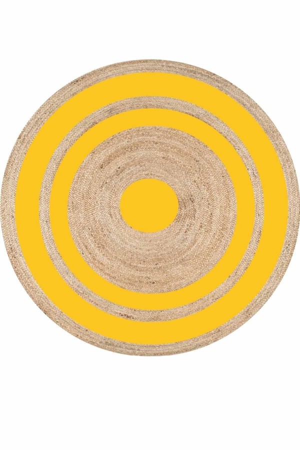 Else Sarı Çizgili Bolero Örme Jüt Örgü Halı Hasır Kilim