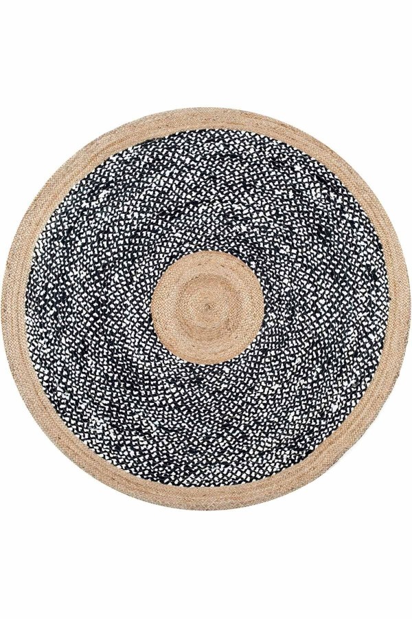 Siyah Beyaz Bolero Örme Jüt Örgü Halı Hasır Kilim