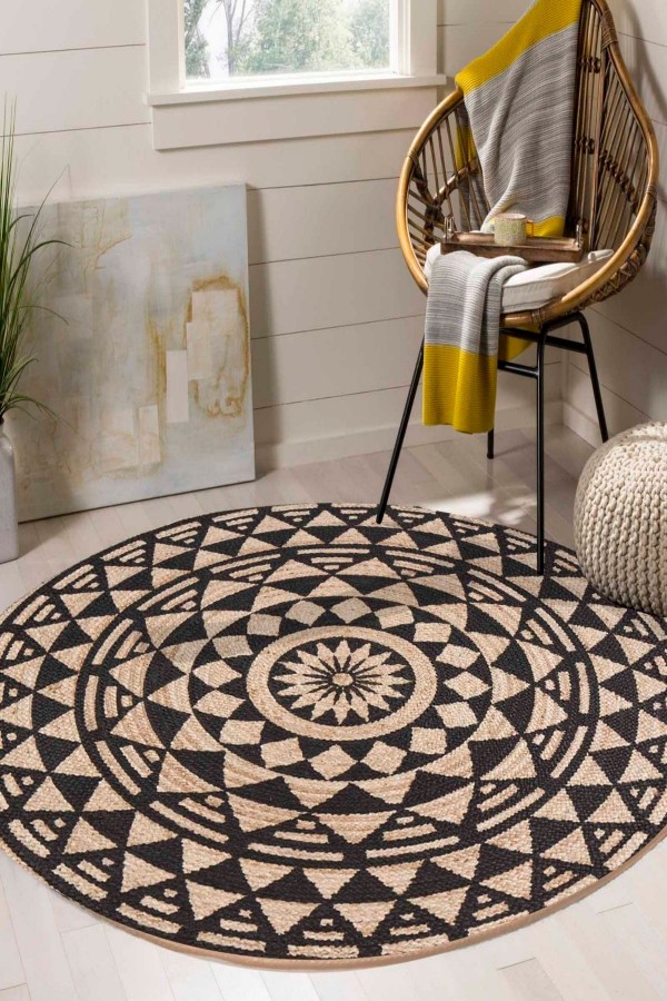Mandala Bolero Örme Jüt Örgü Halı Hasır Kilim