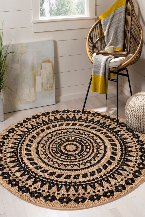 Otantik Çizgili Bolero Örme Jüt Örgü Halı Hasır Kilim