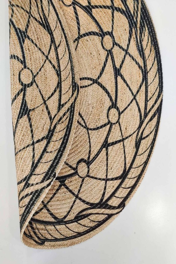 Bej El Örgü Yuvarlak Dekoratif Jüt Hasır Kilim Bkj09
