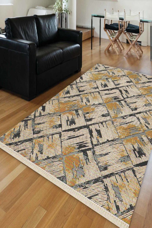 Else Sarı Karolu Eskitme Klasik Dekoratif Saçaklı Ince Kilim Halı Else Sarı Karolu Eskitme Klasik Dekoratif Saçaklı Ince Kilim Halı