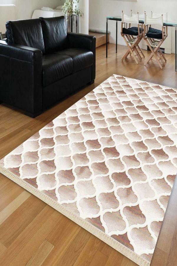 Else Kahverengi Batik Ogee Dekoratif Saçaklı Ince Kilim Halı
