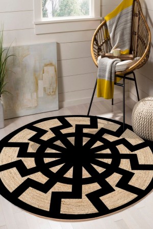 Siyah Güneş Bolero Örme Jüt Örgü Halı