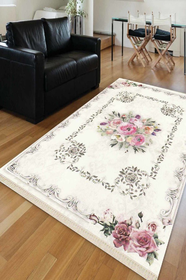 120X180 Else Beyaz Vintage Güller Dekoratif Saçaklı Ince Kilim Halı Else Beyaz Vintage Güller Dekoratif Saçaklı Ince Kilim Halı