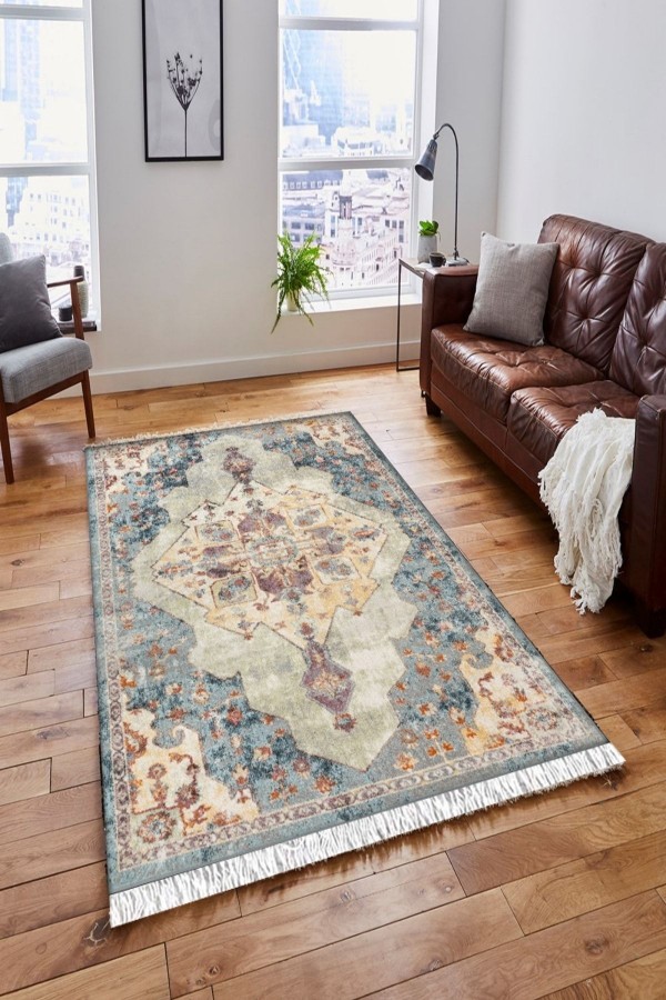 Else Sarı Mavi Kahve Eskitme Vintage Saçaklı Bohem Kilim Halı Else Sarı Mavi Kahve Eskitme Vintage Saçaklı Bohem Kilim Halı