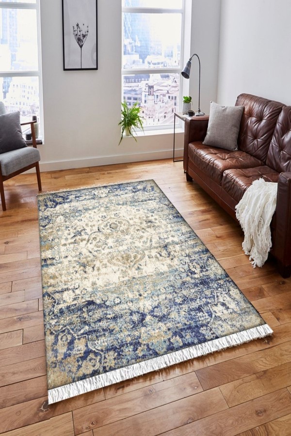 Else Mavi Krem Anadolu Eskitme Vintage Saçaklı Bohem Kilim Halı Else Mavi Krem Anadolu Eskitme Vintage Saçaklı Bohem Kilim Halı