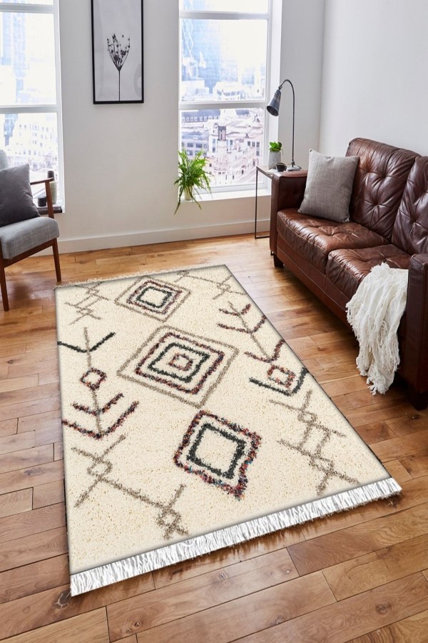 Else Kahve Krem Oklar Karolu Vintage Saçaklı Bohem Kilim Halı