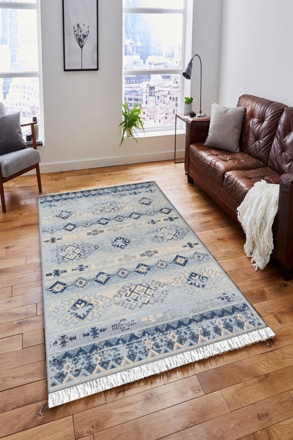 Else Mavi Krem Otantik Vintage Saçaklı Bohem Kilim Halı Else Mavi Krem Otantik Vintage Saçaklı Bohem Kilim Halı