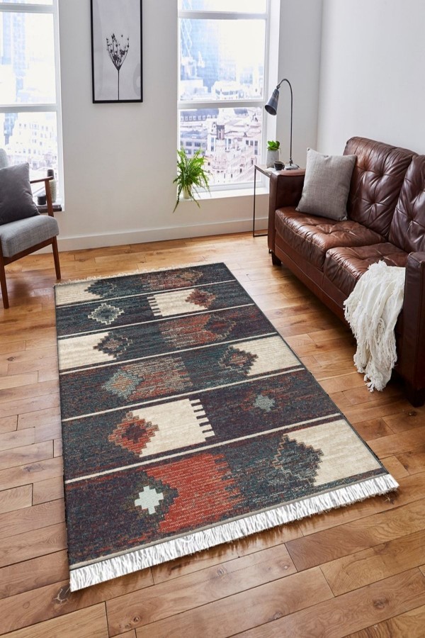 Else Turuncu Yeşil Kahve Otantik Vintage Saçaklı Bohem Kilim Halı Else Turuncu Yeşil Kahve Otantik Vintage Saçaklı Bohem Kilim Halı