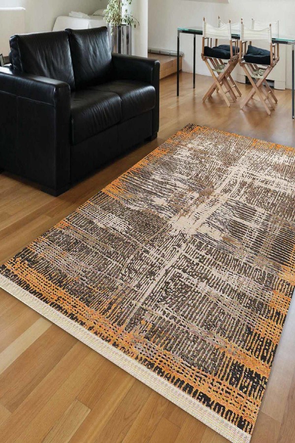 Else Turuncu Siyah Retro Klasik Dekoratif Saçaklı Ince Kilim Halı Else Turuncu Siyah Retro Klasik Dekoratif Saçaklı Ince Kilim Halı