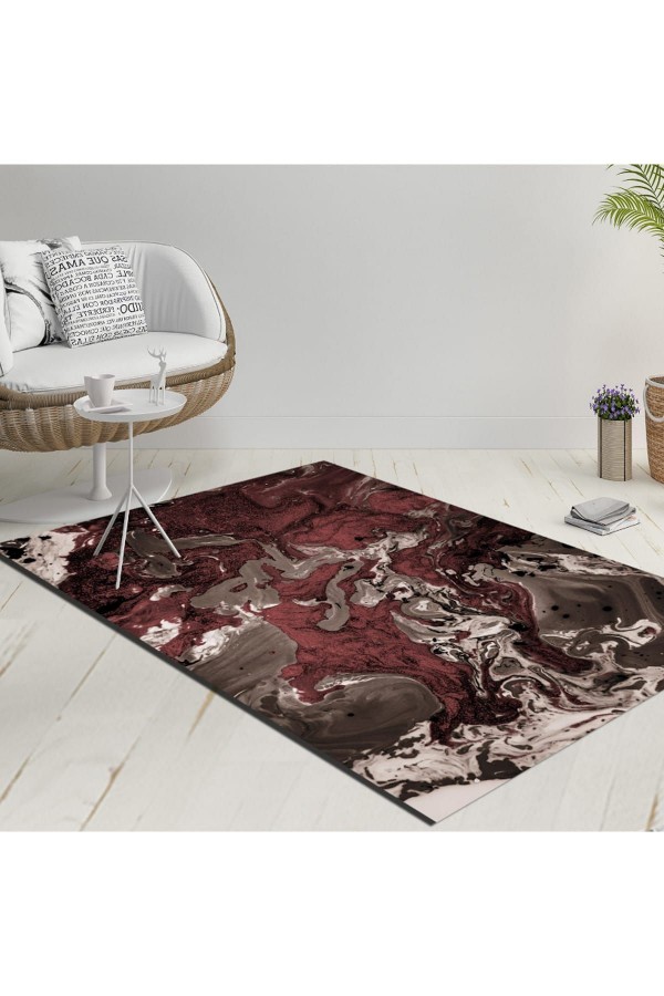 Else Kahverengi Bordo Beyaz Boyalar Dekoratif  Yıkanabilir  Ince Kilim Halı
