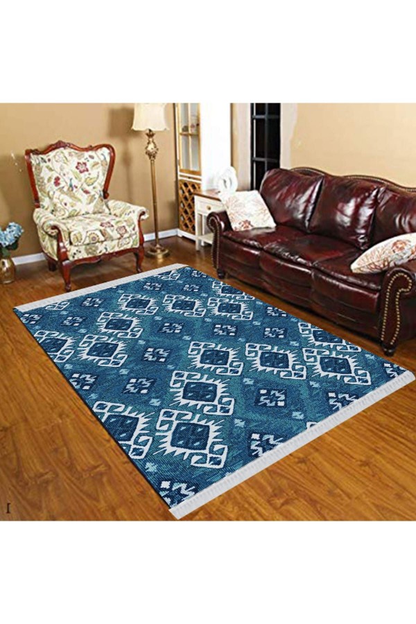 120X180 Else Beyaz Mavi Türkmen Motif Modern Dekoratif Yıkanabilir Püsküllü Ince Kilim Halı Else Beyaz Mavi Türkmen Motif Modern Dekoratif Yıkanabilir Püsküllü Ince Kilim Halı