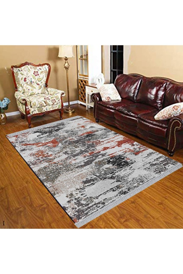 Else Gri Siyah Kahve Boyalar Eskitme Modern Dekoratif  Yıkanabilir Püsküllü Ince Kilim Halı