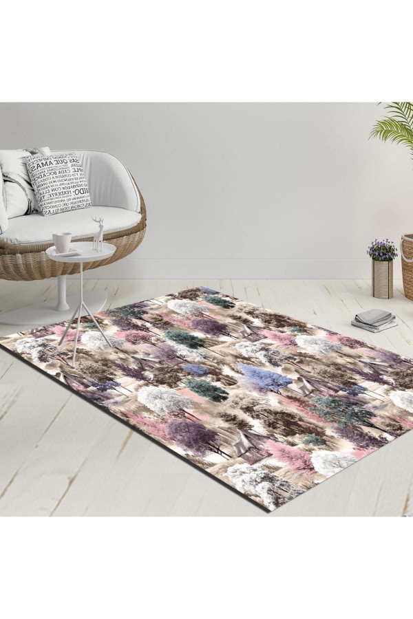 Else Mor Gri Mavi Ağaçlar Dekoratif Modern Yıkanabilir Ince Kilim Halı Else Mor Gri Mavi Ağaçlar Dekoratif Modern Yıkanabilir Ince Kilim Halı