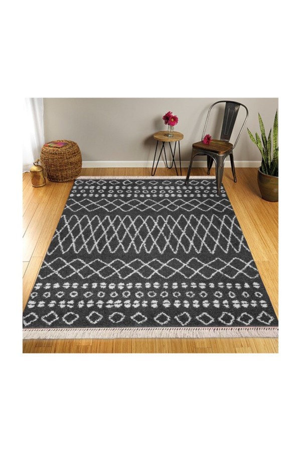 Else Retro Şönil Desenli Modern Püsküllü Kilim Halı 29