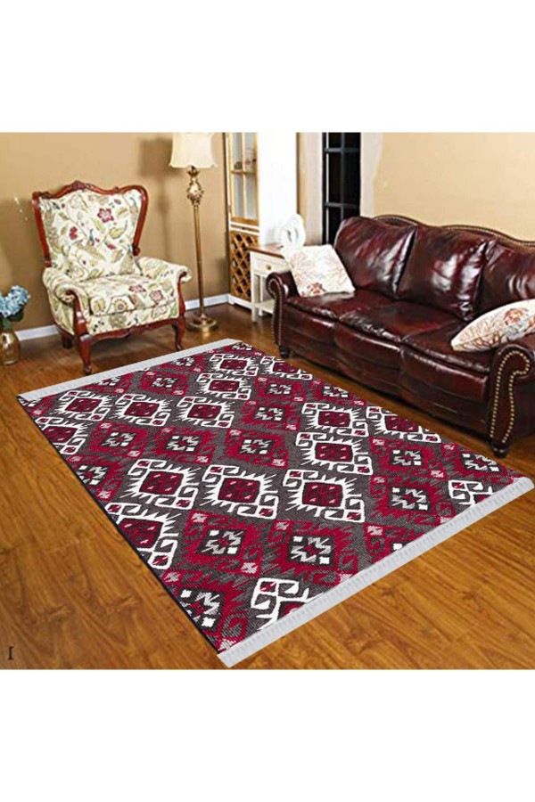 120X180 Else Bordo Siyah Beyaz Osmanlı Motif Modern Dekoratif Yıkanabilir Püsküllü Ince Kilim Halı Else Bordo Siyah Beyaz Osmanlı Motif Modern Dekoratif Yıkanabilir Püsküllü Ince Kilim Halı