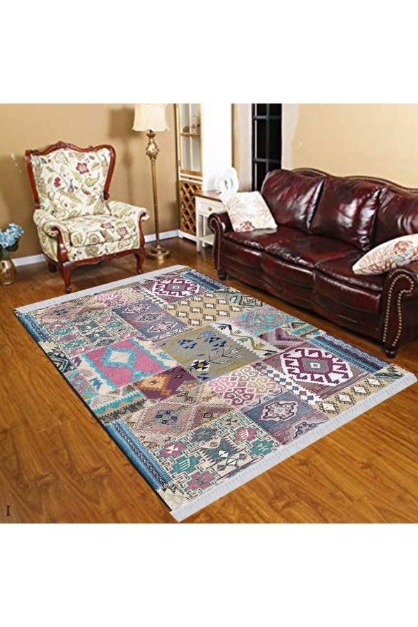 Else Mor Yeşil Mavi Etnik Türkmen Modern Dekoratif Yıkanabilir Püsküllü Ince Kilim Halı Else Mor Yeşil Mavi Etnik Türkmen Modern Dekoratif Yıkanabilir Püsküllü Ince Kilim Halı