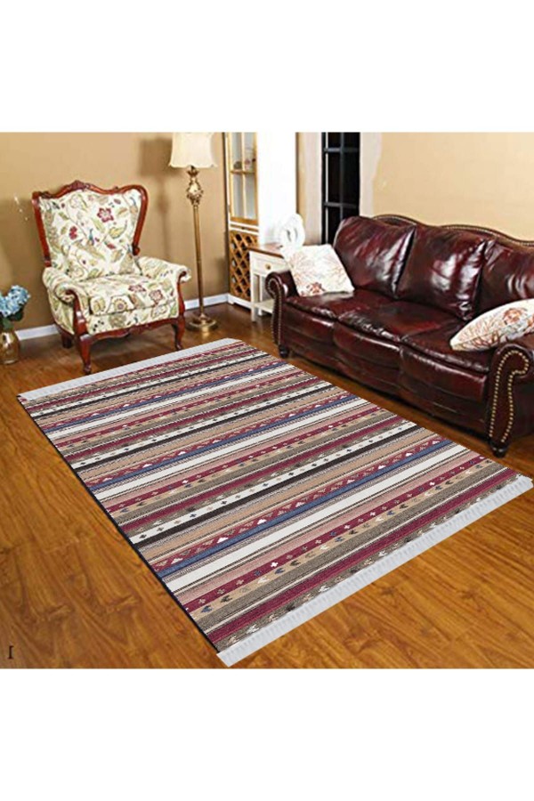 Else Kahve Bordo Mor Çizgili Geometrik Modern Dekoratif Yıkanabilir Püsküllü Ince Kilim Else Kahve Bordo Mor Çizgili Geometrik Modern Dekoratif Yıkanabilir Püsküllü Ince Kilim
