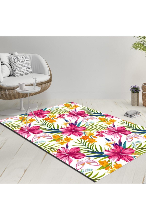 120X180 Else Beyaz Zemin Pembe Sarı Çiçekler Dekoratif Modern Yıkanabilir Ince Kilim Halı Else Beyaz Zemin Pembe Sarı Çiçekler Dekoratif Modern Yıkanabilir Ince Kilim Halı