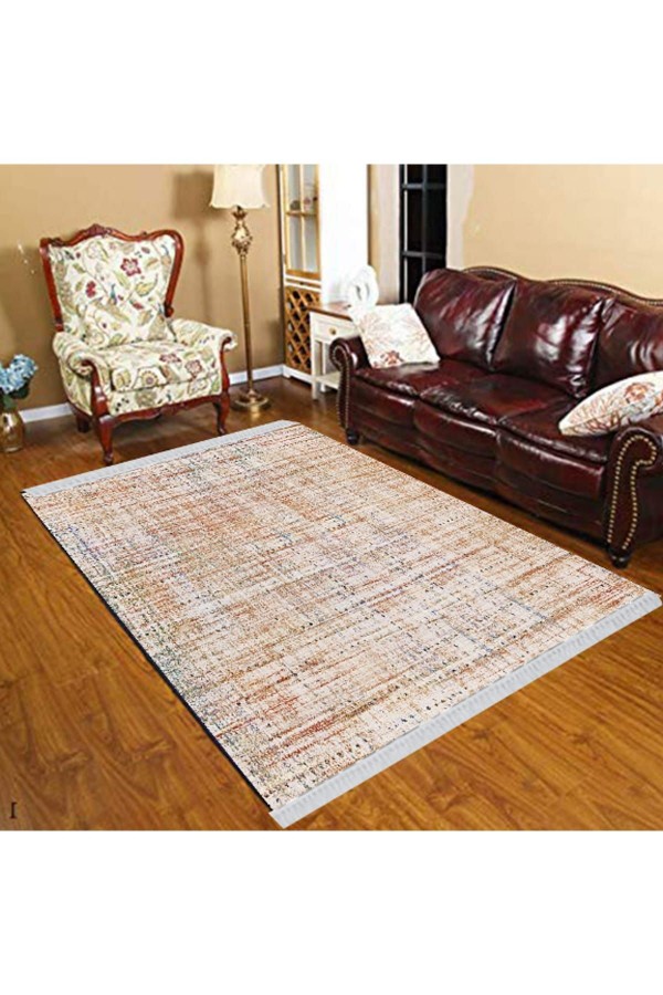 Else Kahverengi Gri Çizgiler Geometrik Modern Dekoratif  Yıkanabilir Püsküllü Ince Kilim