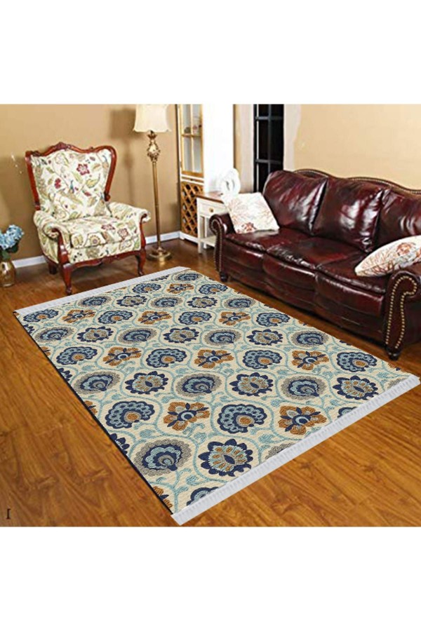 Else Mavi Kahve Osmanlı Çiçek Desenli Modern Dekoratif Yıkanabilir Püsküllü Ince Kilim Else Mavi Kahve Osmanlı Çiçek Desenli Modern Dekoratif Yıkanabilir Püsküllü Ince Kilim