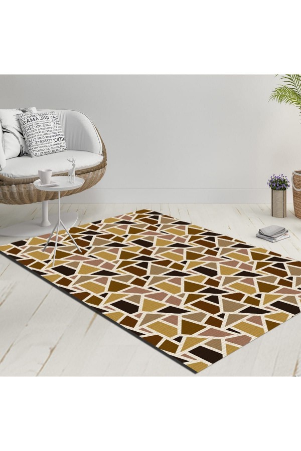 Else Sarı Kahverengi Siyah Üçgenler Geometrik Dekoratif Modern Yıkanabilir Ince Kilim Else Sarı Kahverengi Siyah Üçgenler Geometrik Dekoratif Modern Yıkanabilir Ince Kilim